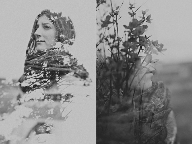 double exposures of a young woman with the trees