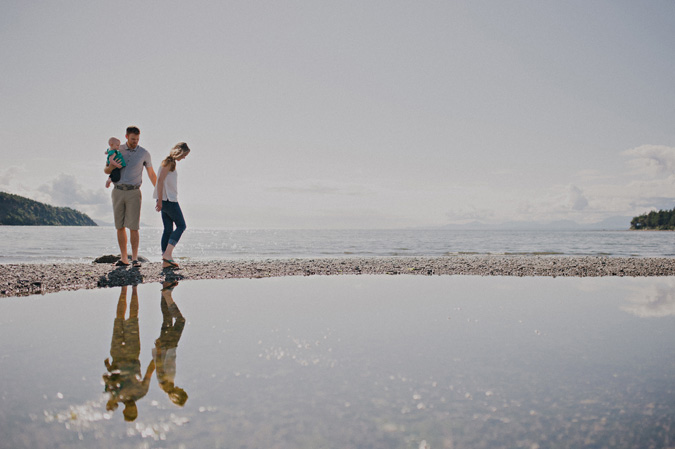 family refleted in a tidal pool, hornby island, bc