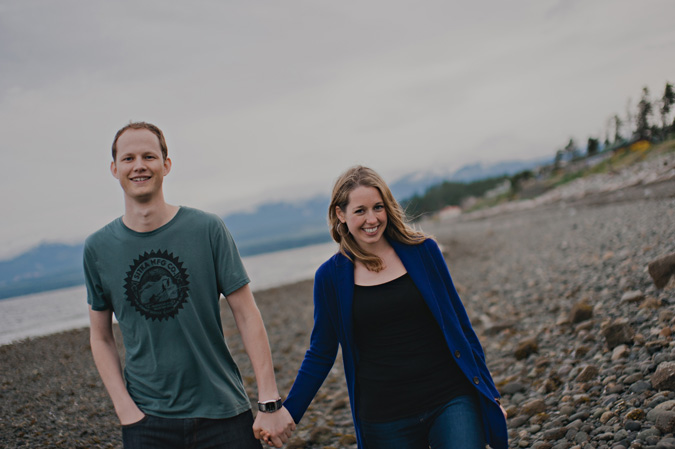 creative engagement photo of a couple on the beach, cape lazo, comox, bc
