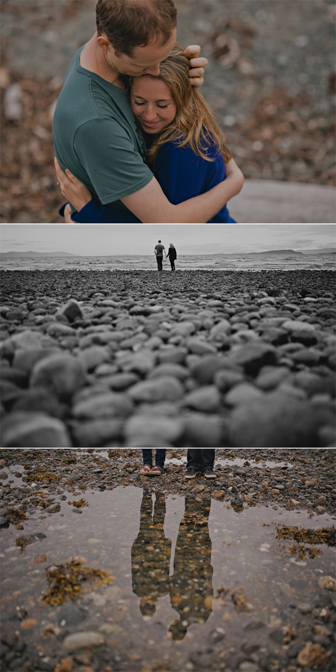 creative engagement photos of a couple on the beach, cape lazo, comox, bc